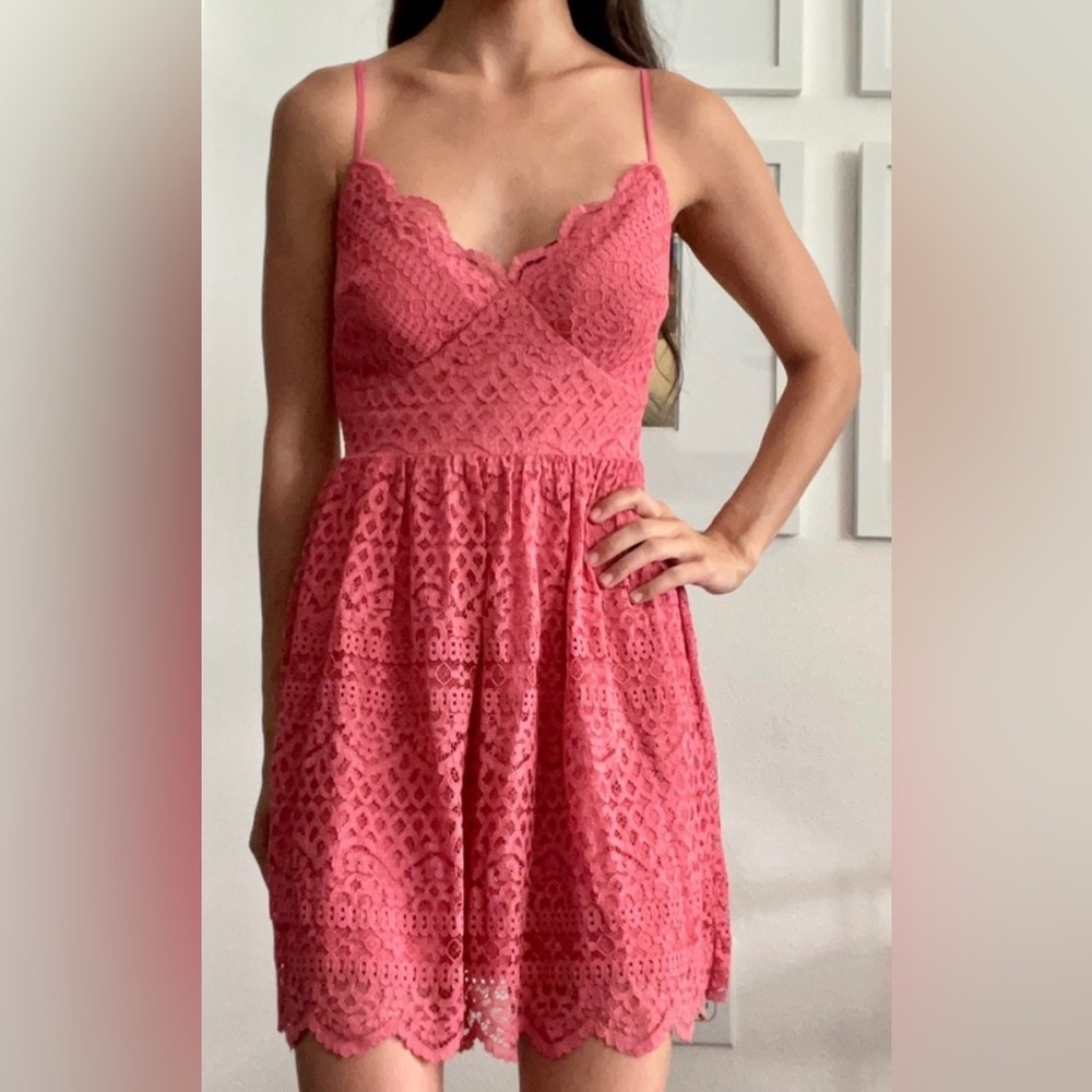 NWT Jun and Ivy Hot Pink Lace Mini Dress
